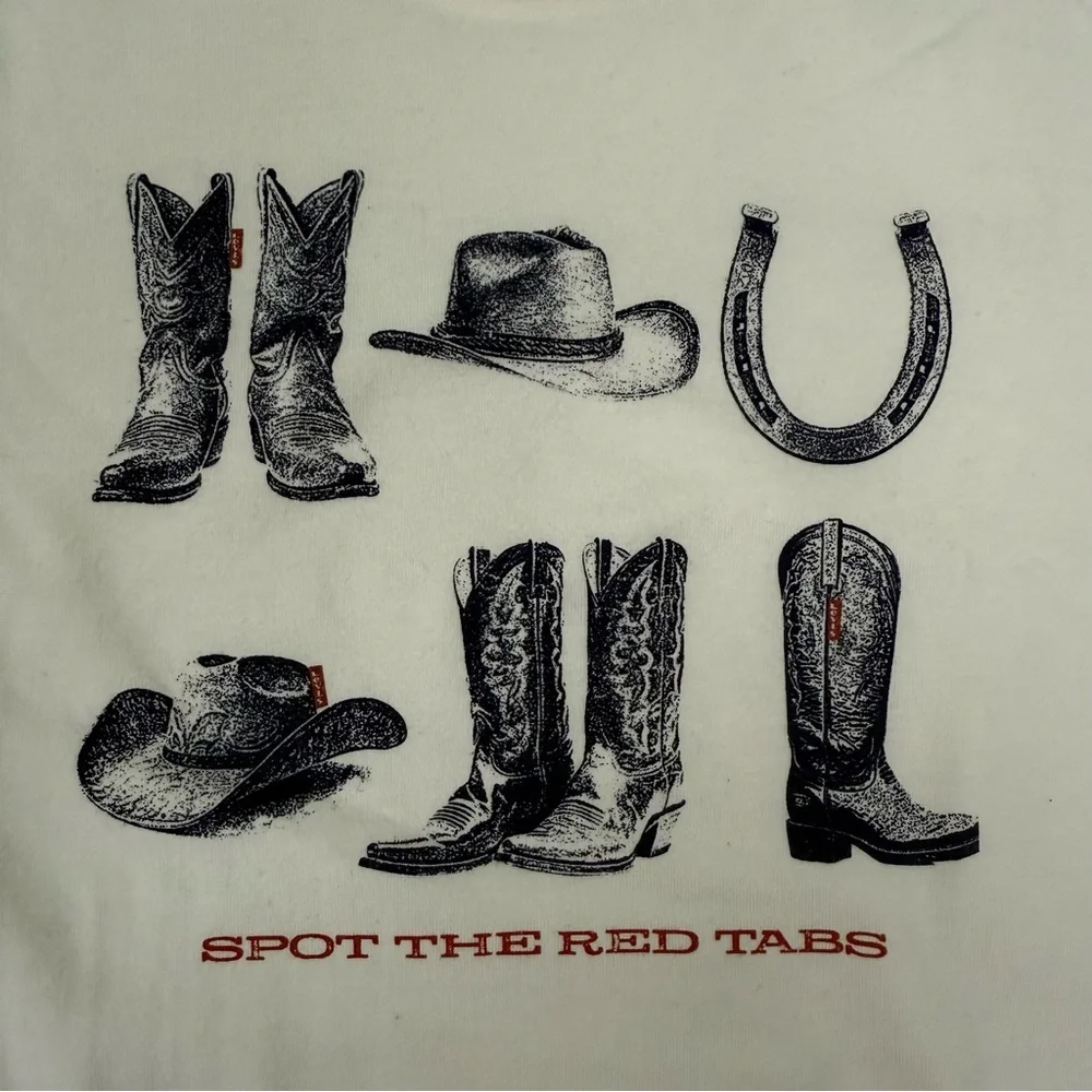 Women’s Levi’s Perfect T-Shirt Moody Spot The Tab Cowboy Boots Graphic Small - Picture 4 of 16